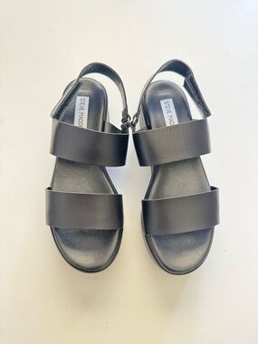 Steve Madden Black Double-Strap Rachel Leather Slingback Sandals size 38